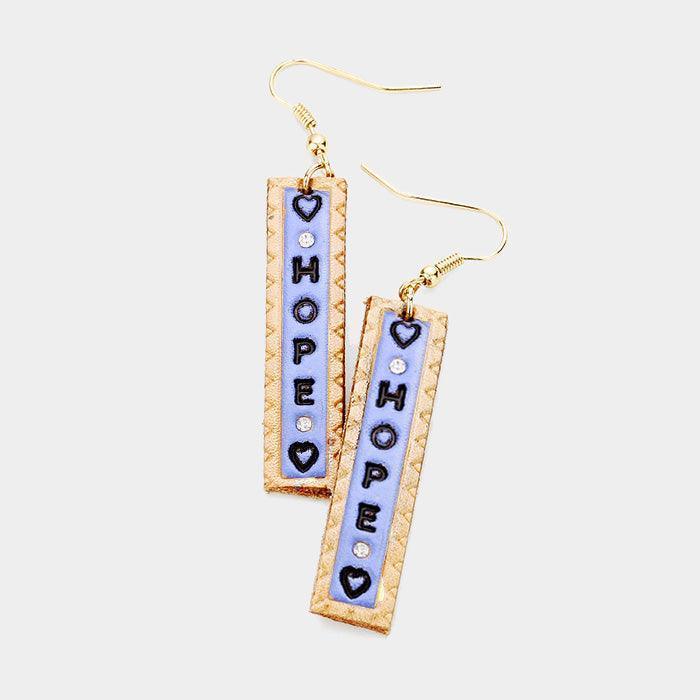 Blue "Hope" Genuine Leather Bar Dangle Earrings - Jewelry Store by Erik Rayo
