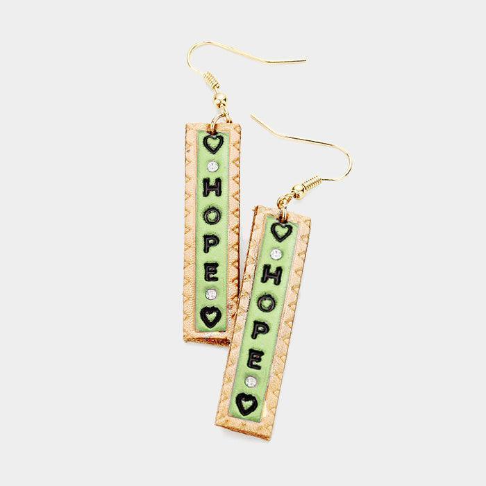 Green "Hope" Genuine Leather Bar Dangle Earrings - Jewelry Store by Erik Rayo