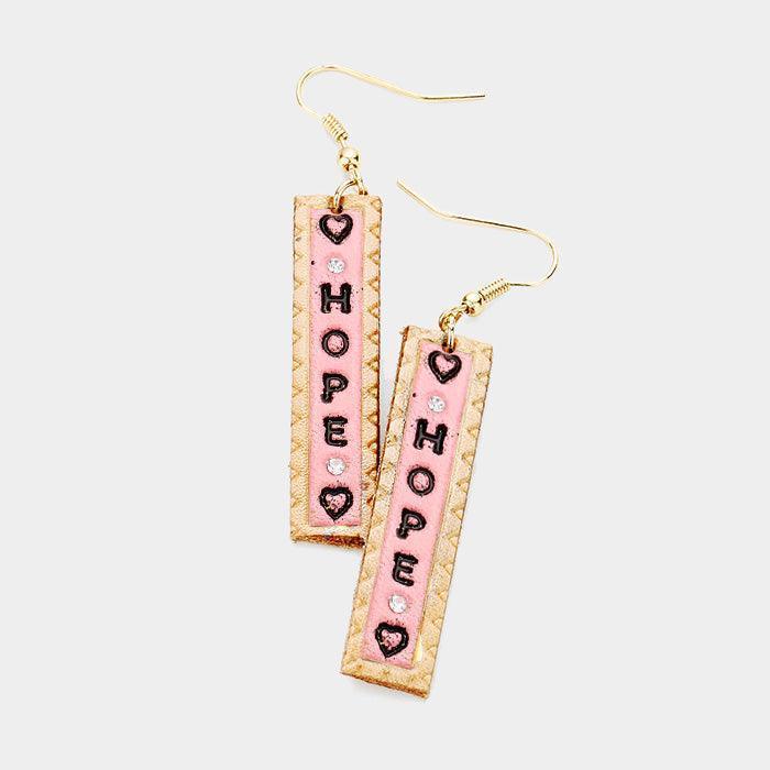 Pink "Hope" Genuine Leather Bar Dangle Earrings - Jewelry Store by Erik Rayo