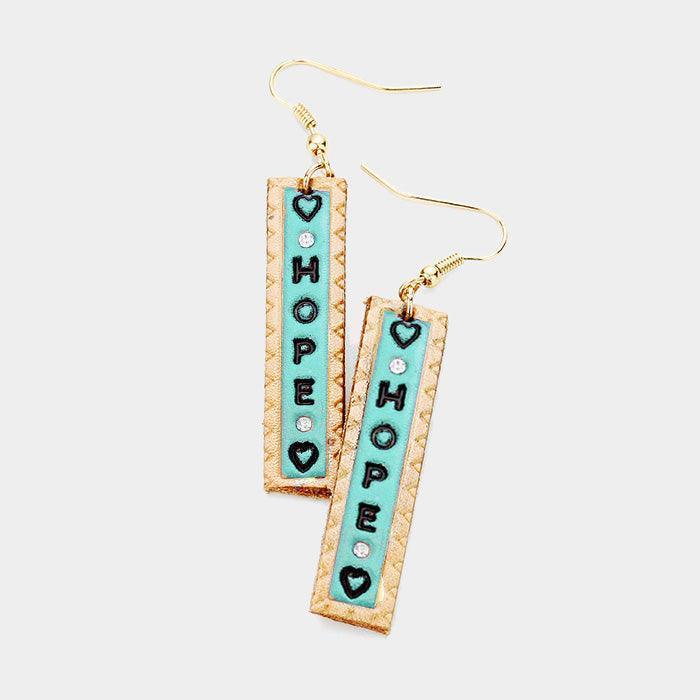 Turquoise "Hope" Genuine Leather Bar Dangle Earrings - Jewelry Store by Erik Rayo