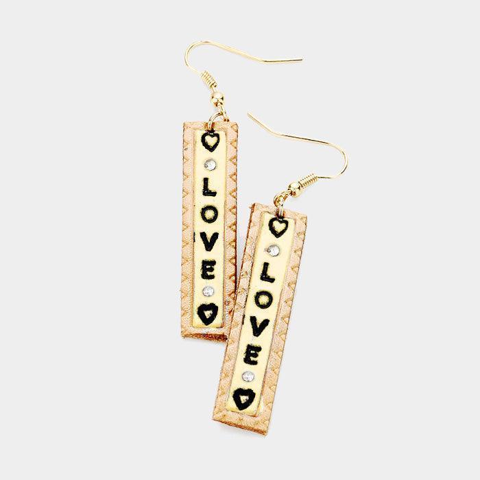 "Love" Genuine Leather Bar Dangle Earrings - Jewelry Store by Erik Rayo