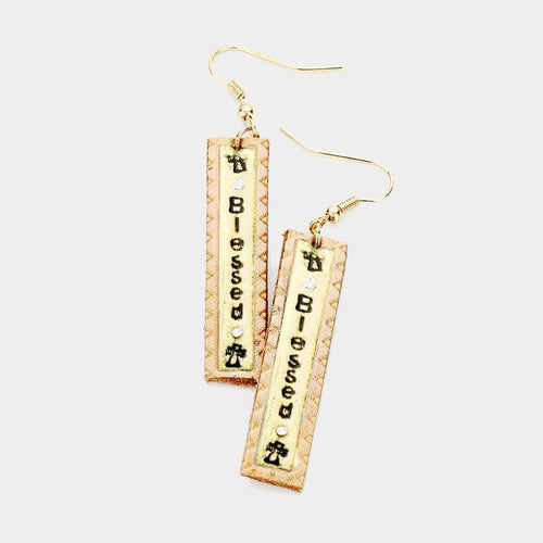 "Blessed" Genuine Leather Bar Dangle Earrings