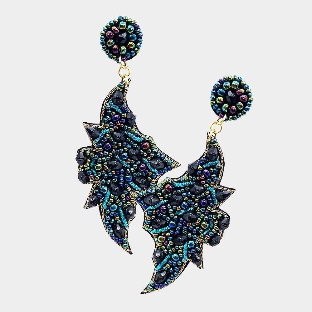 Black Felt Back Multi Beaded Bat Dangle Earrings - Jewelry Store by Erik Rayo