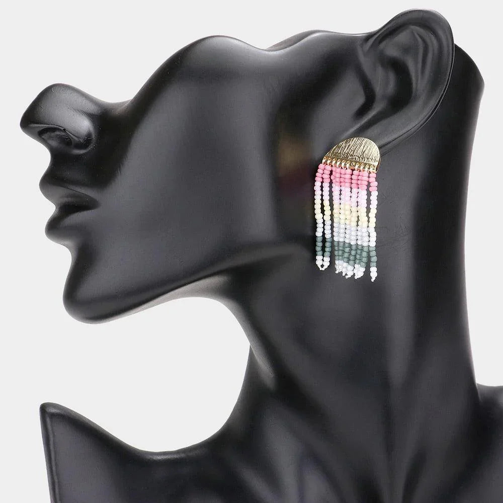 Colorful Seed Bead Fringe Dangle Earrings - Jewelry Store by Erik Rayo