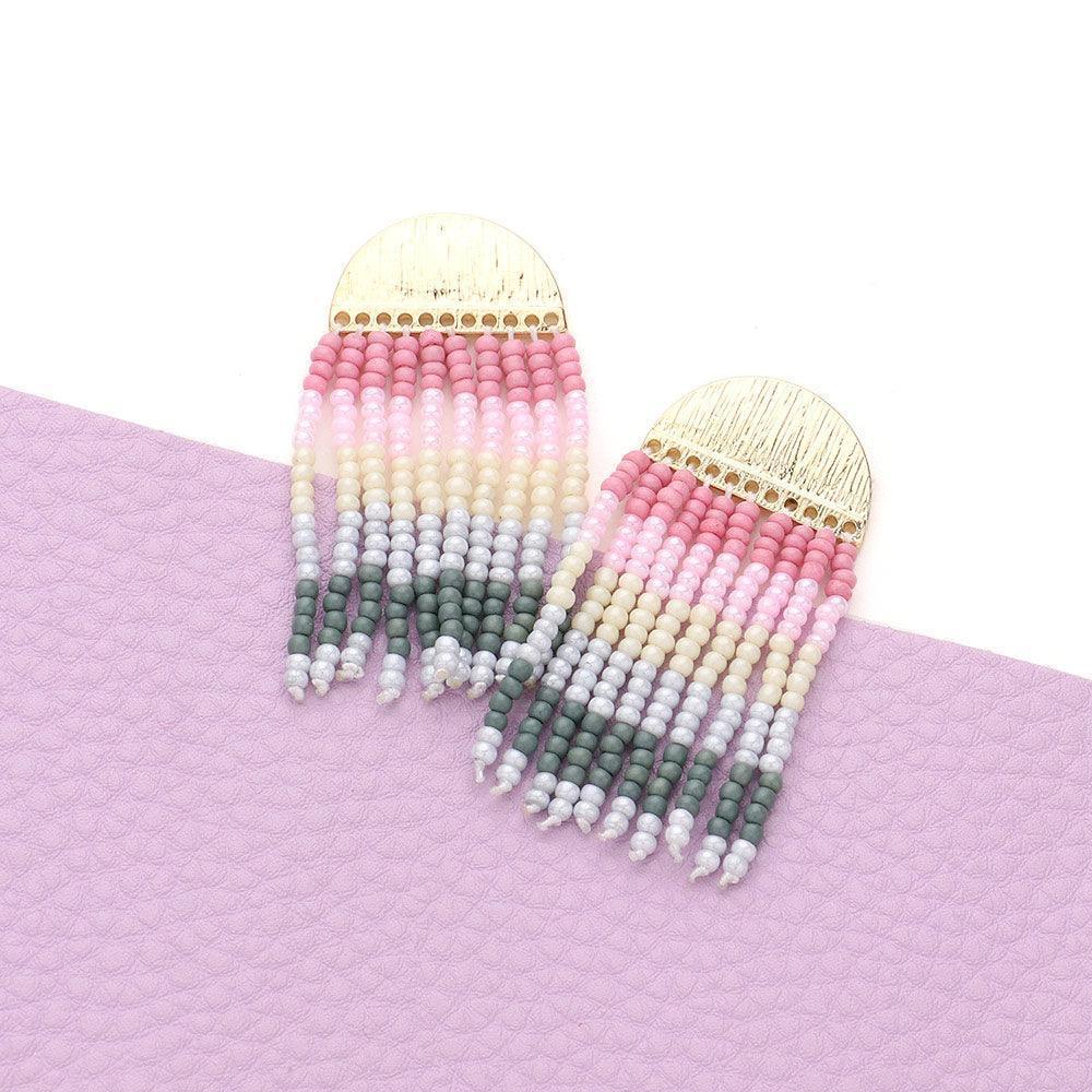 Colorful Seed Bead Fringe Dangle Earrings - Jewelry Store by Erik Rayo