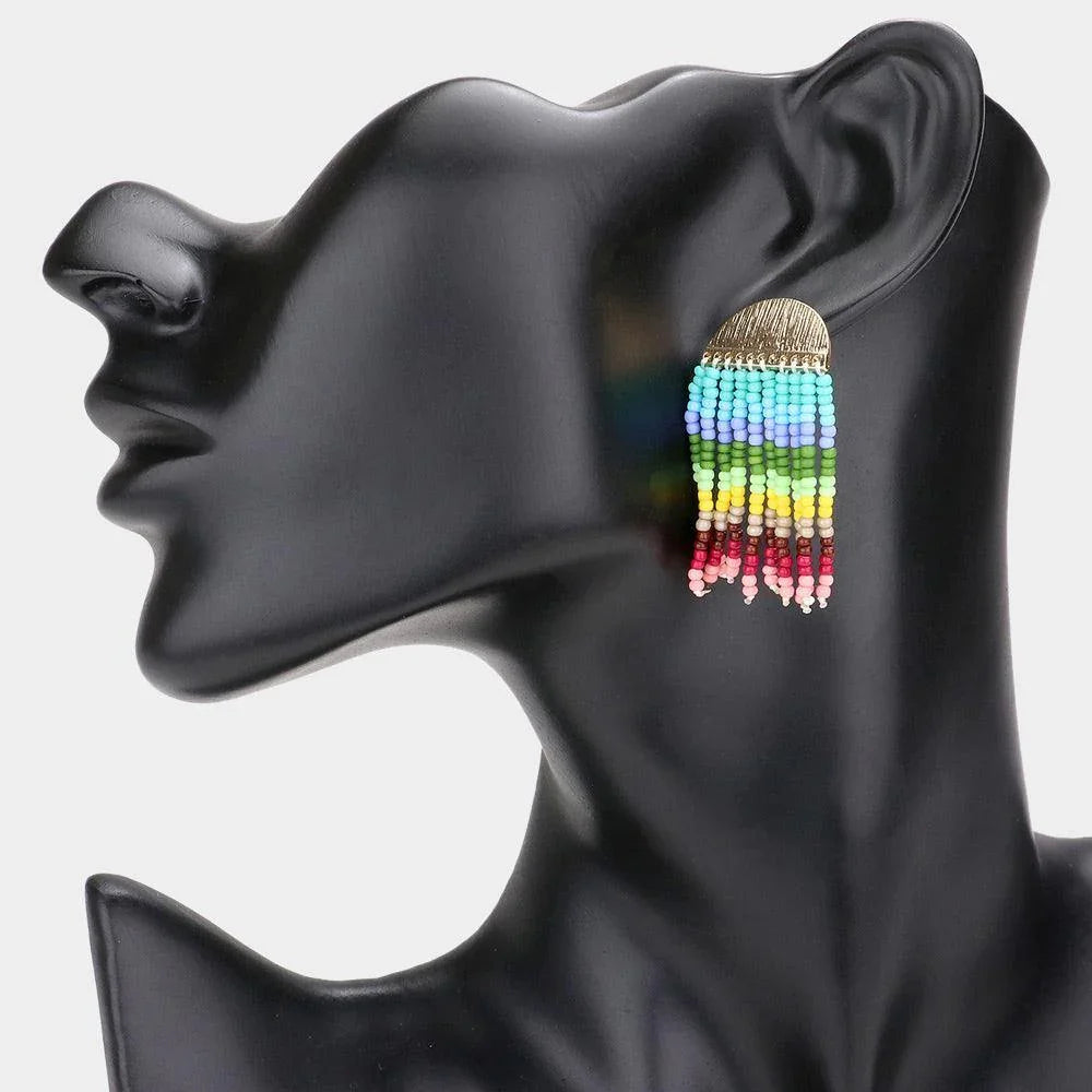 Colorful Seed Bead Fringe Dangle Earrings - Jewelry Store by Erik Rayo