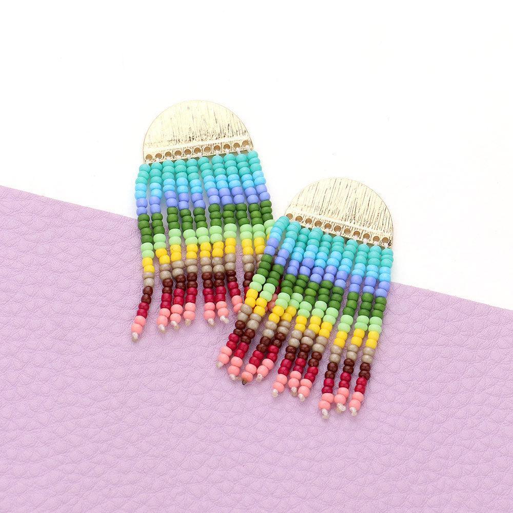 Colorful Seed Bead Fringe Dangle Earrings - Jewelry Store by Erik Rayo