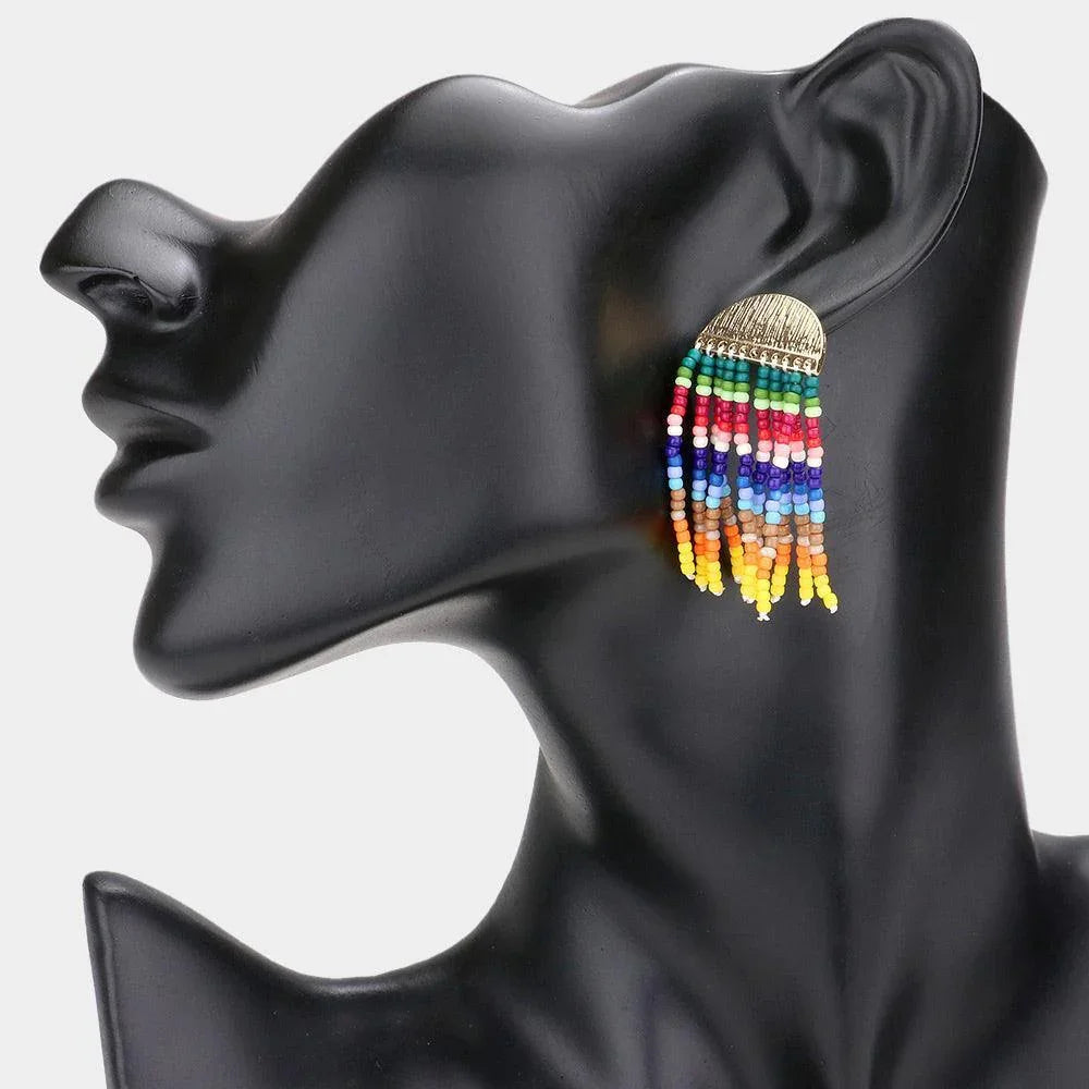 Colorful Seed Bead Fringe Dangle Earrings - Jewelry Store by Erik Rayo