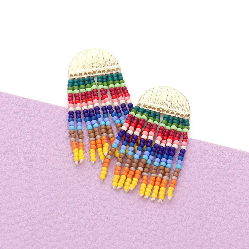 Colorful Seed Bead Fringe Dangle Earrings - Jewelry Store by Erik Rayo