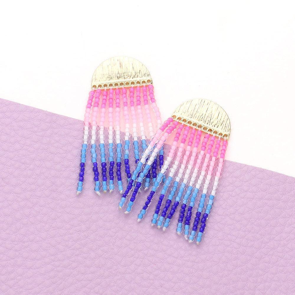 Colorful Seed Bead Fringe Dangle Earrings - Jewelry Store by Erik Rayo
