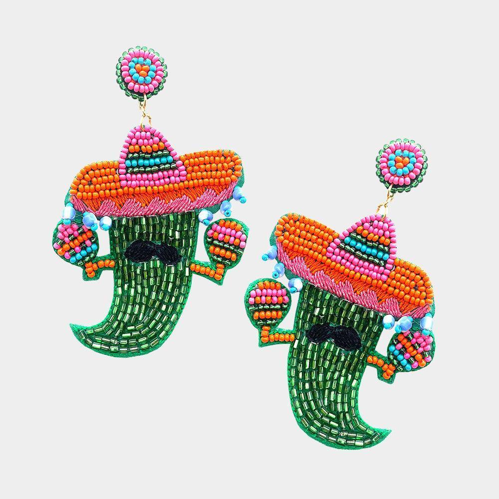 Green Felt Back Beaded Chili Pepper Dangle Earrings - Jewelry Store by Erik Rayo