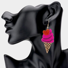 Load image into Gallery viewer, Fuchsia Glittered Resin Ice Cream Dangle Earrings
