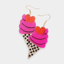 Load image into Gallery viewer, Fuchsia Glittered Resin Ice Cream Dangle Earrings
