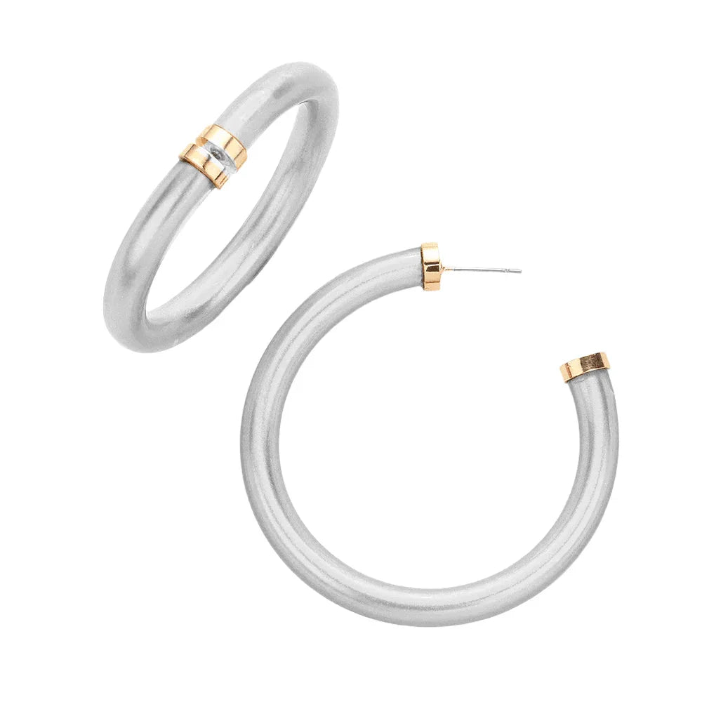 Silver Colored Shiny Tube Hoop Earrings - Jewelry Store by Erik Rayo