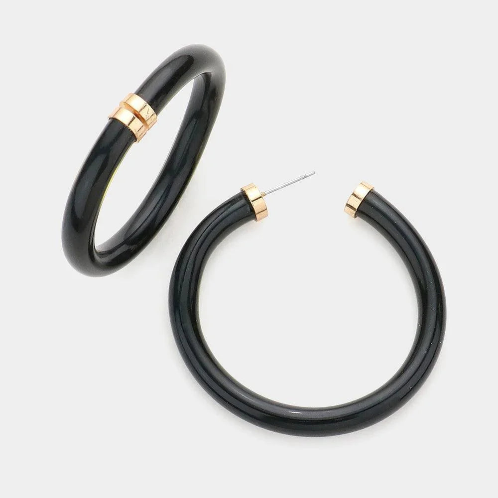 Black Colored Shiny Tube Hoop Earrings - Jewelry Store by Erik Rayo