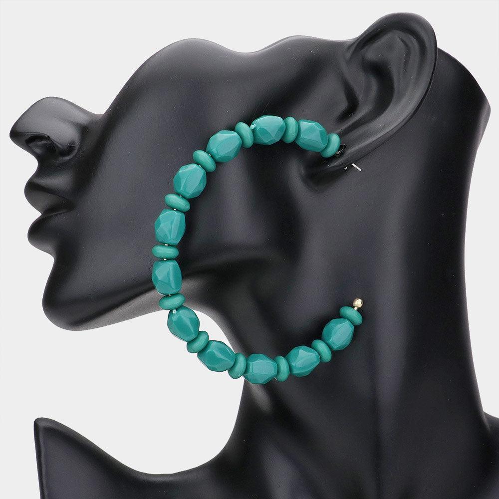 Green Beaded Hoop Earrings - Jewelry Store by Erik Rayo