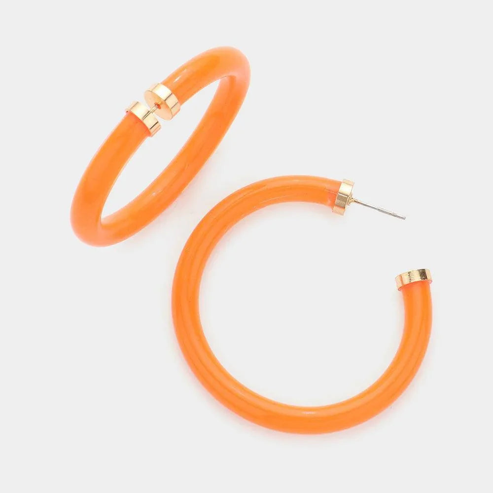 Orange Colored Shiny Tube Hoop Earrings - Jewelry Store by Erik Rayo