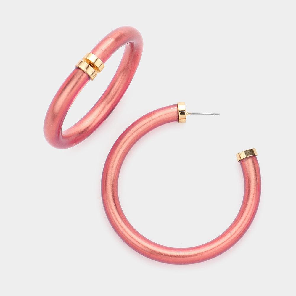 Rose Gold Colored Shiny Tube Hoop Earrings