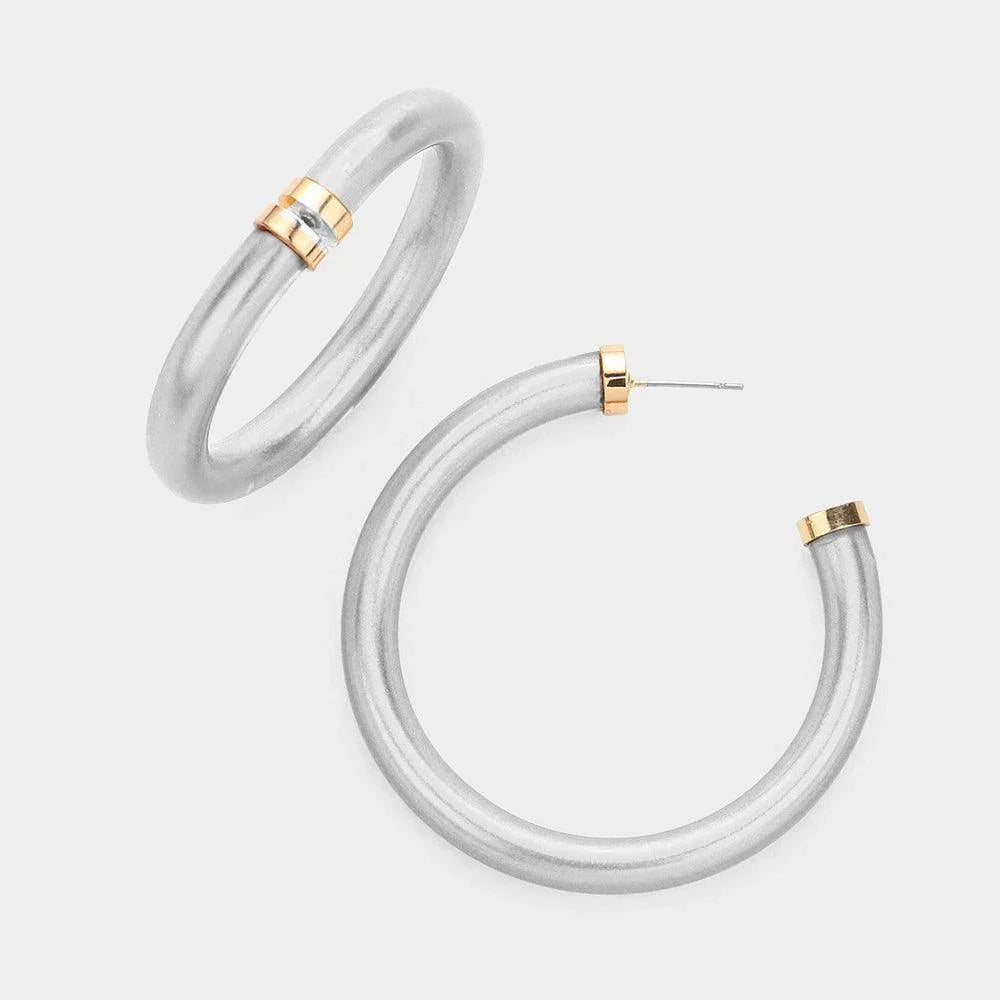 Silver Colored Shiny Tube Hoop Earrings - Jewelry Store by Erik Rayo