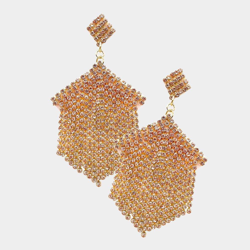 Peach Felt Back Rhinestone Fringe Dangle Earrings - Jewelry Store by Erik Rayo