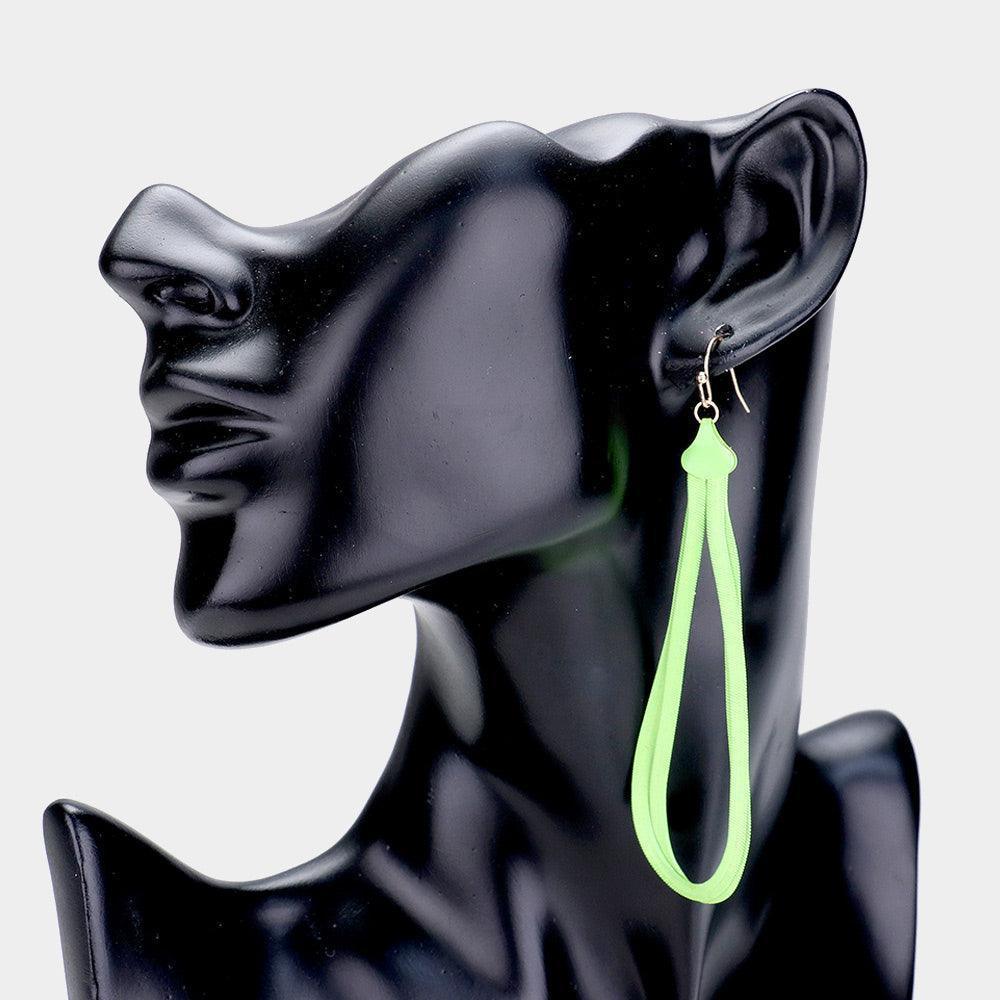 Green Neon Double Tear Drop Metal Earrings - Jewelry Store by Erik Rayo