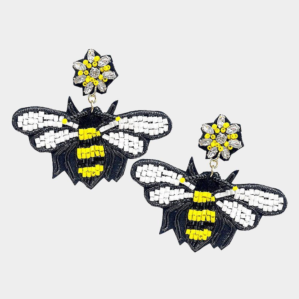 Black Felt Back Multi Bead Honey Bee Dangle Earrings - Jewelry Store by Erik Rayo