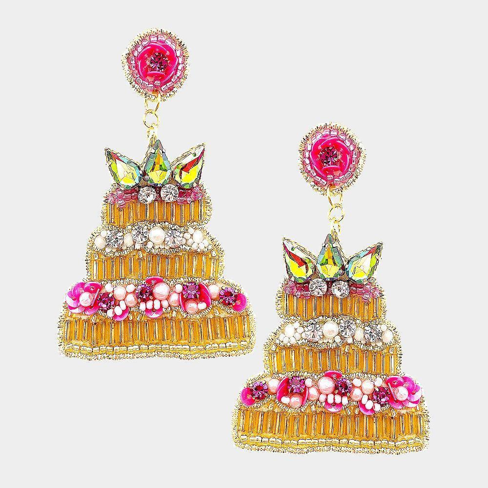 Felt Back Stone Beaded Cake Dangle Earrings - Jewelry Store by Erik Rayo