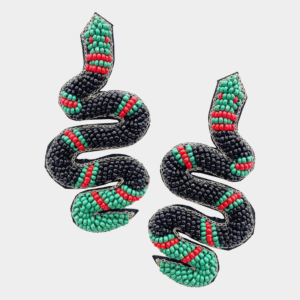 Black Felt Back Seed Beaded Snake Earrings - Jewelry Store by Erik Rayo
