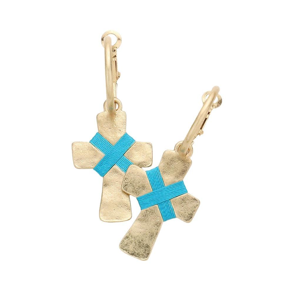 Womens Earrings Croos with Turquoise String Tied