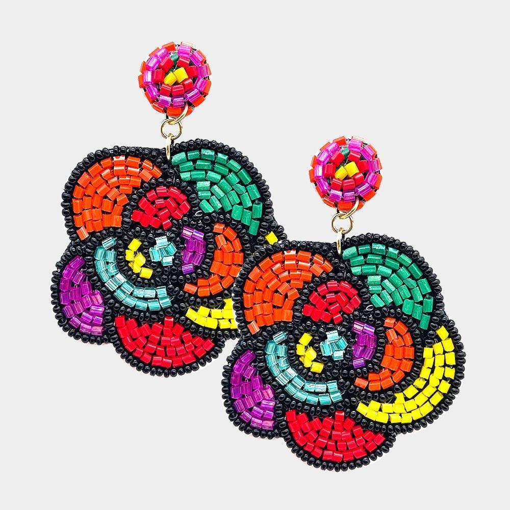 Felt Back Beaded Flower Dangle Earrings - Jewelry Store by Erik Rayo