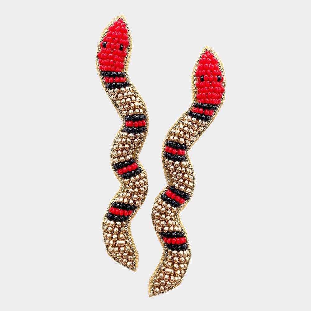 Gold Felt Back Seed Beaded Snake Earrings - Jewelry Store by Erik Rayo