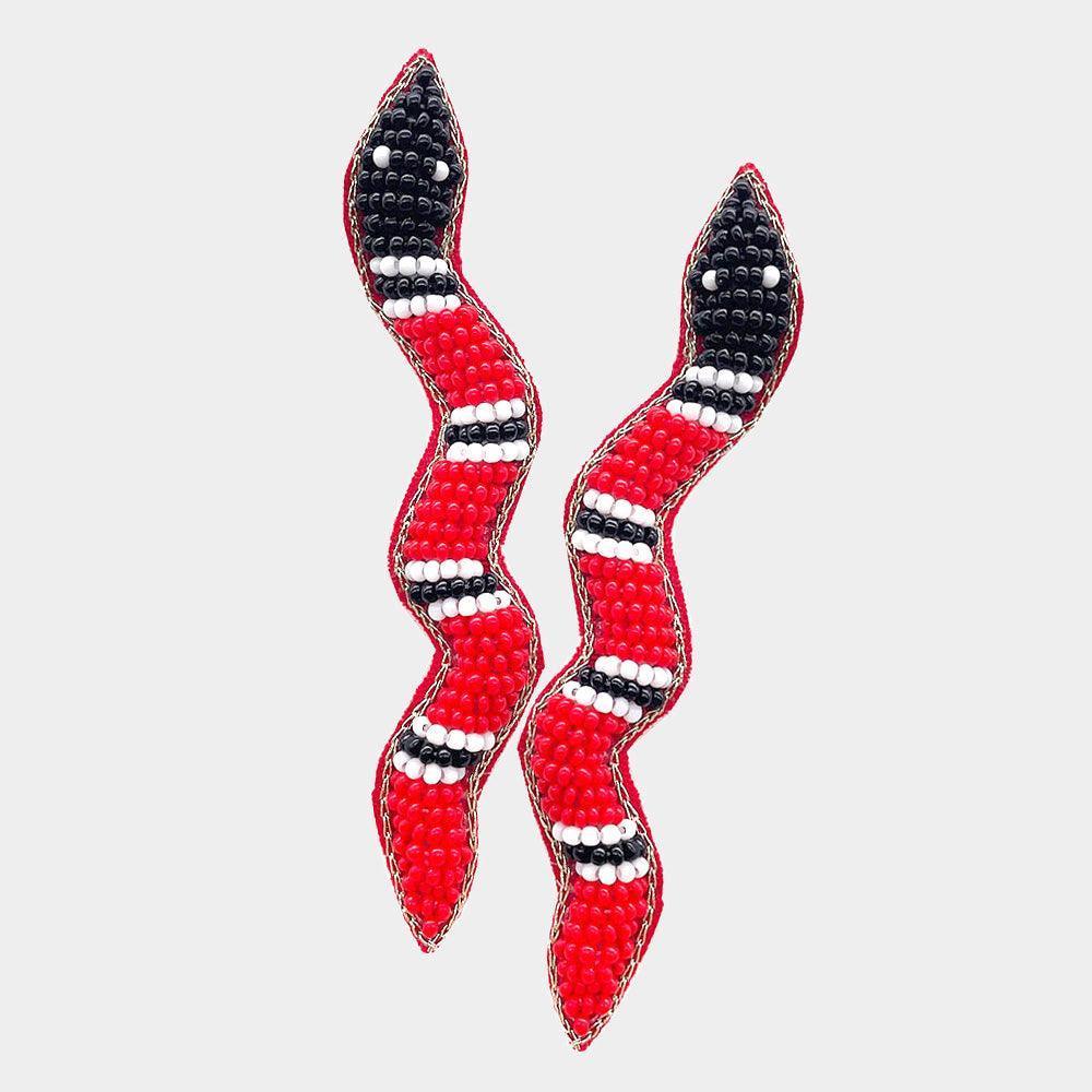 Red Felt Back Seed Beaded Snake Earrings - Jewelry Store by Erik Rayo