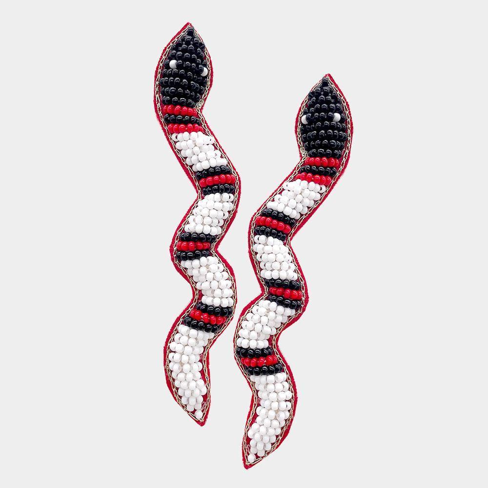 White Felt Back Seed Beaded Snake Earrings - Jewelry Store by Erik Rayo