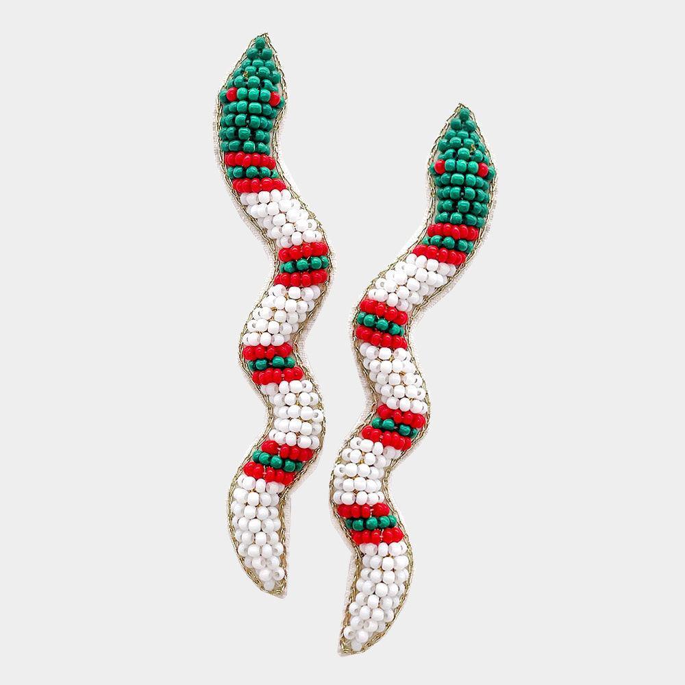 White Felt Back Seed Beaded Snake Earrings - Jewelry Store by Erik Rayo