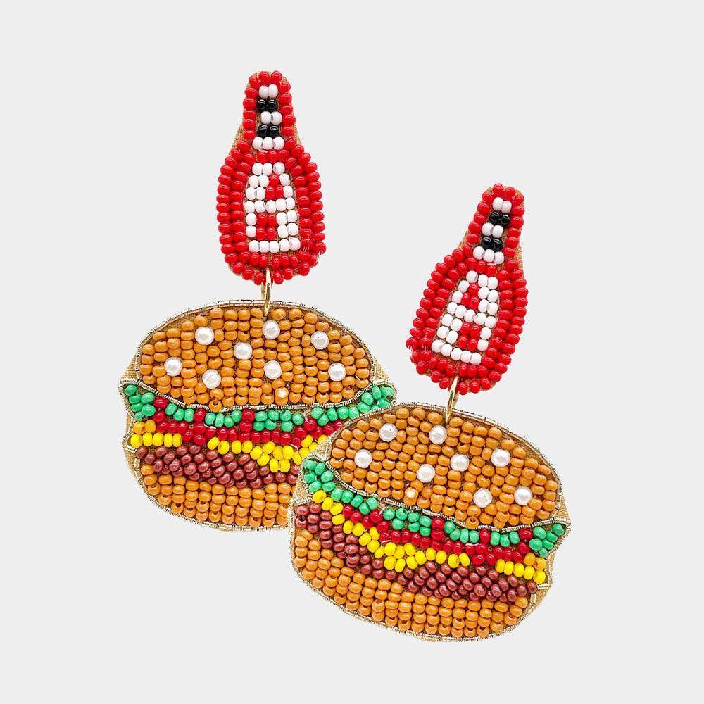 Felt Back Seed Beaded Hamburger Dangle Earrings - Jewelry Store by Erik Rayo