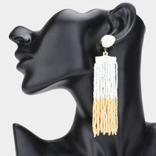 Load image into Gallery viewer, White Seed Beaded Tassel Dangle Earrings
