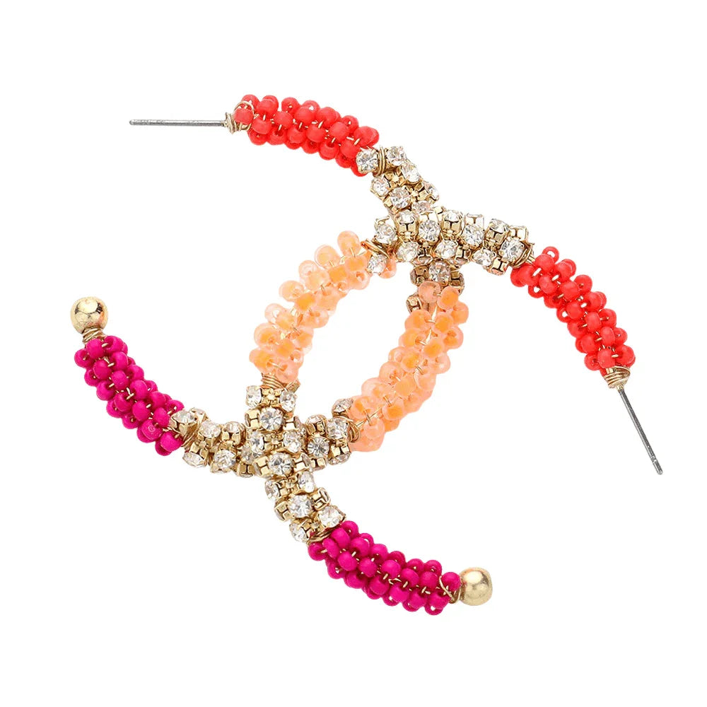 Red Seed Beaded Hoop Earrings - Jewelry Store by Erik Rayo