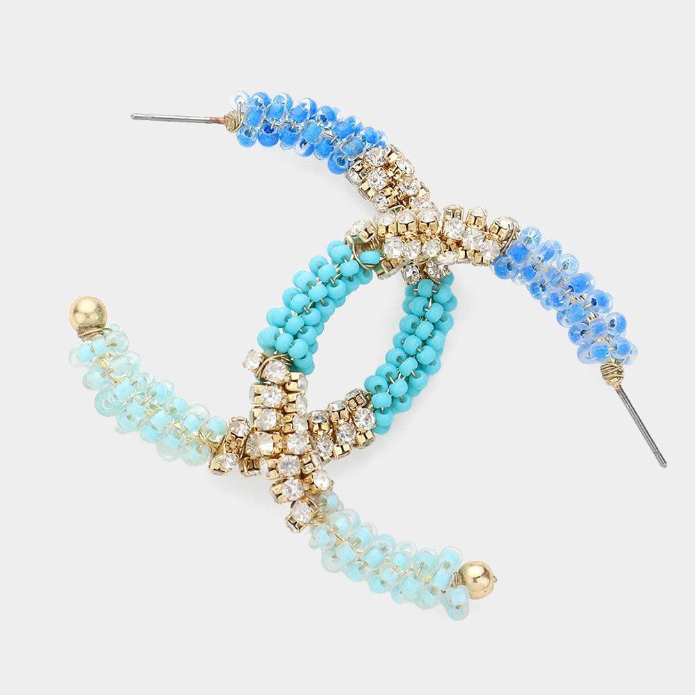 Turquoise Seed Beaded Hoop Earrings - Jewelry Store by Erik Rayo