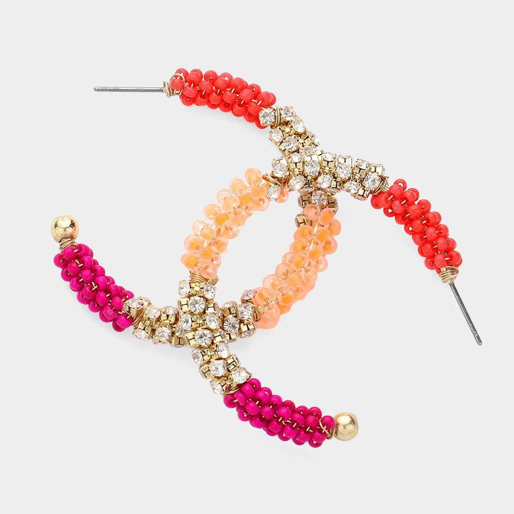 Red Seed Beaded Hoop Earrings - Jewelry Store by Erik Rayo