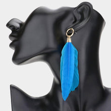 Load image into Gallery viewer, Turquoise Triple Feather Dangle Earrings
