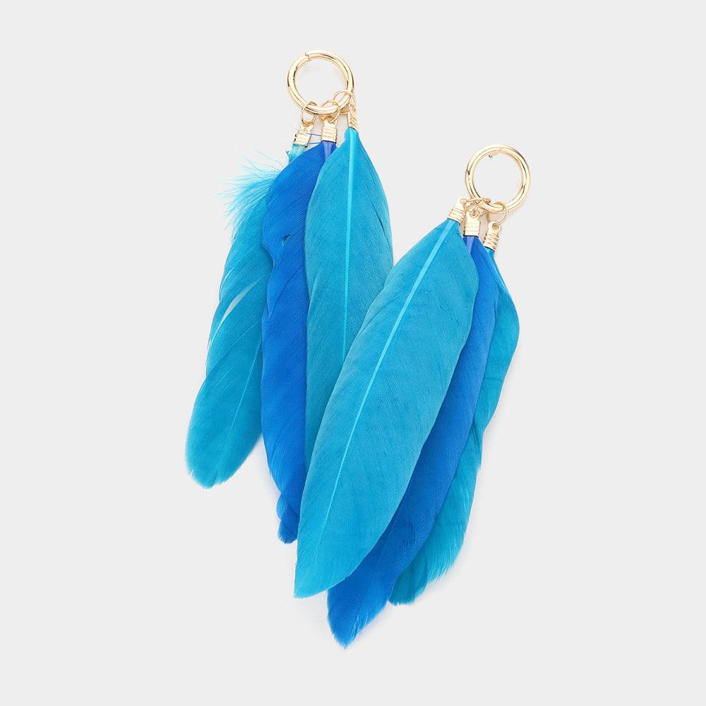 Turquoise Triple Feather Dangle Earrings