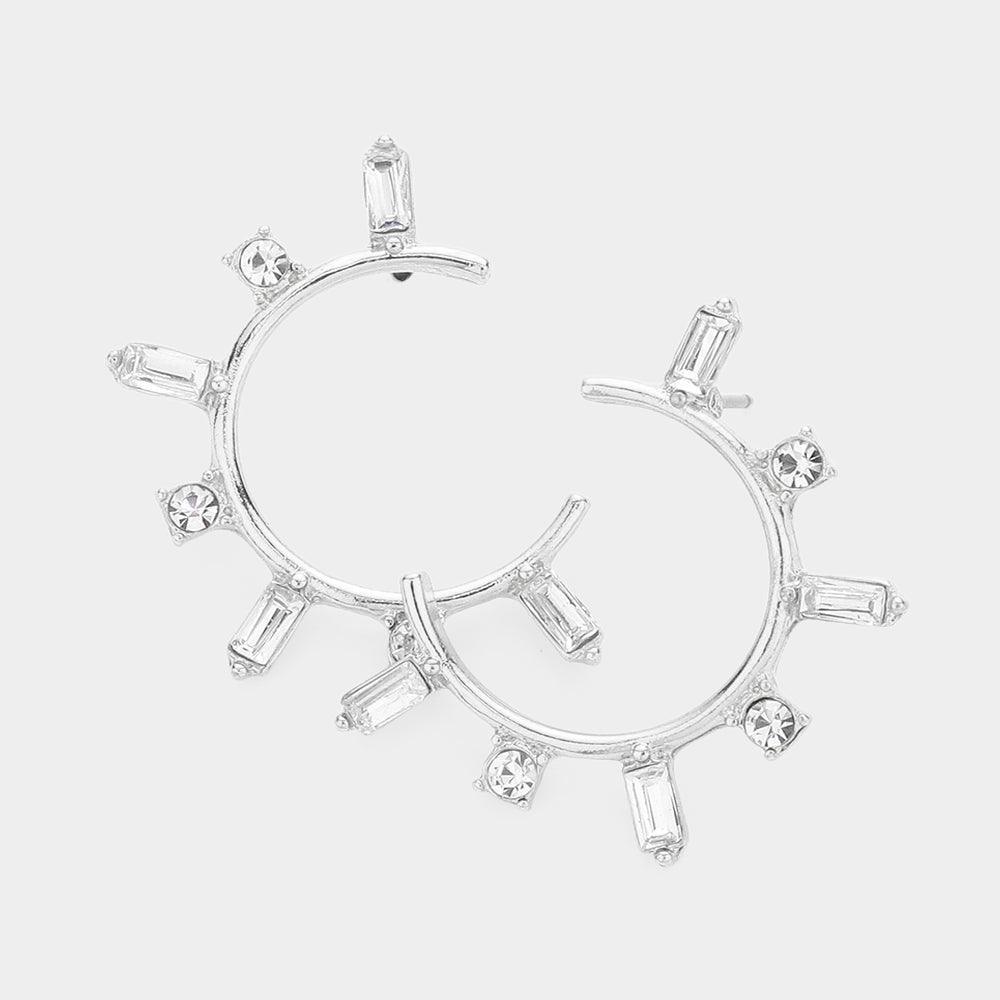 Round Baguette Stone Embellished Hoop Earrings - Jewelry Store by Erik Rayo