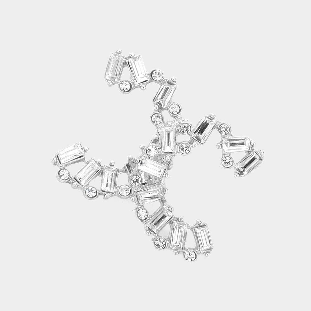 Round Baguette Stone Embellished Hoop Earrings - Jewelry Store by Erik Rayo