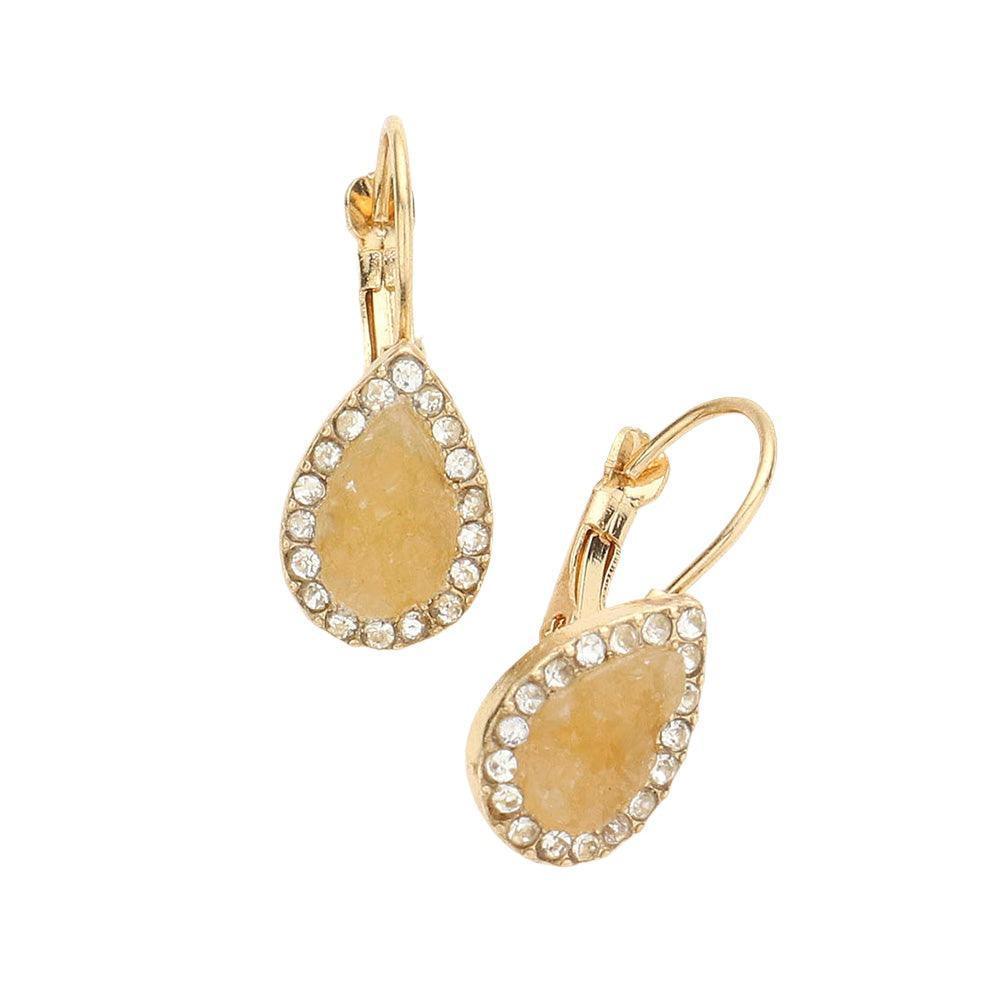 Beige Crystal trim druzy teardrop earrings - Jewelry Store by Erik Rayo
