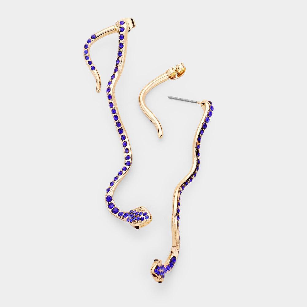 Gold Rhinestone Pave Snake Drop Earrings - Jewelry Store by Erik Rayo