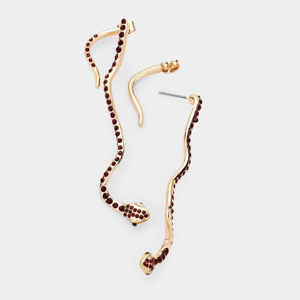 Red Rhinestone Pave Snake Drop Earrings - Jewelry Store by Erik Rayo