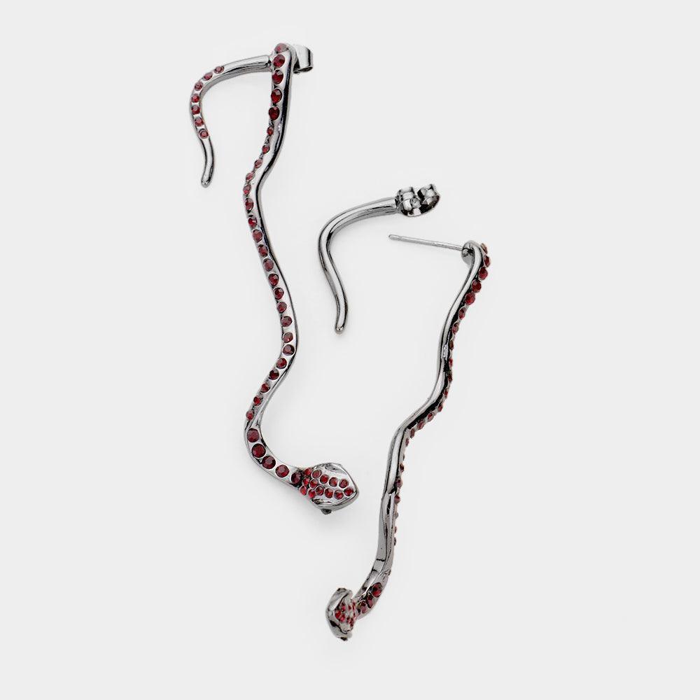 Hematite Rhinestone Pave Snake Drop Earrings - Jewelry Store by Erik Rayo