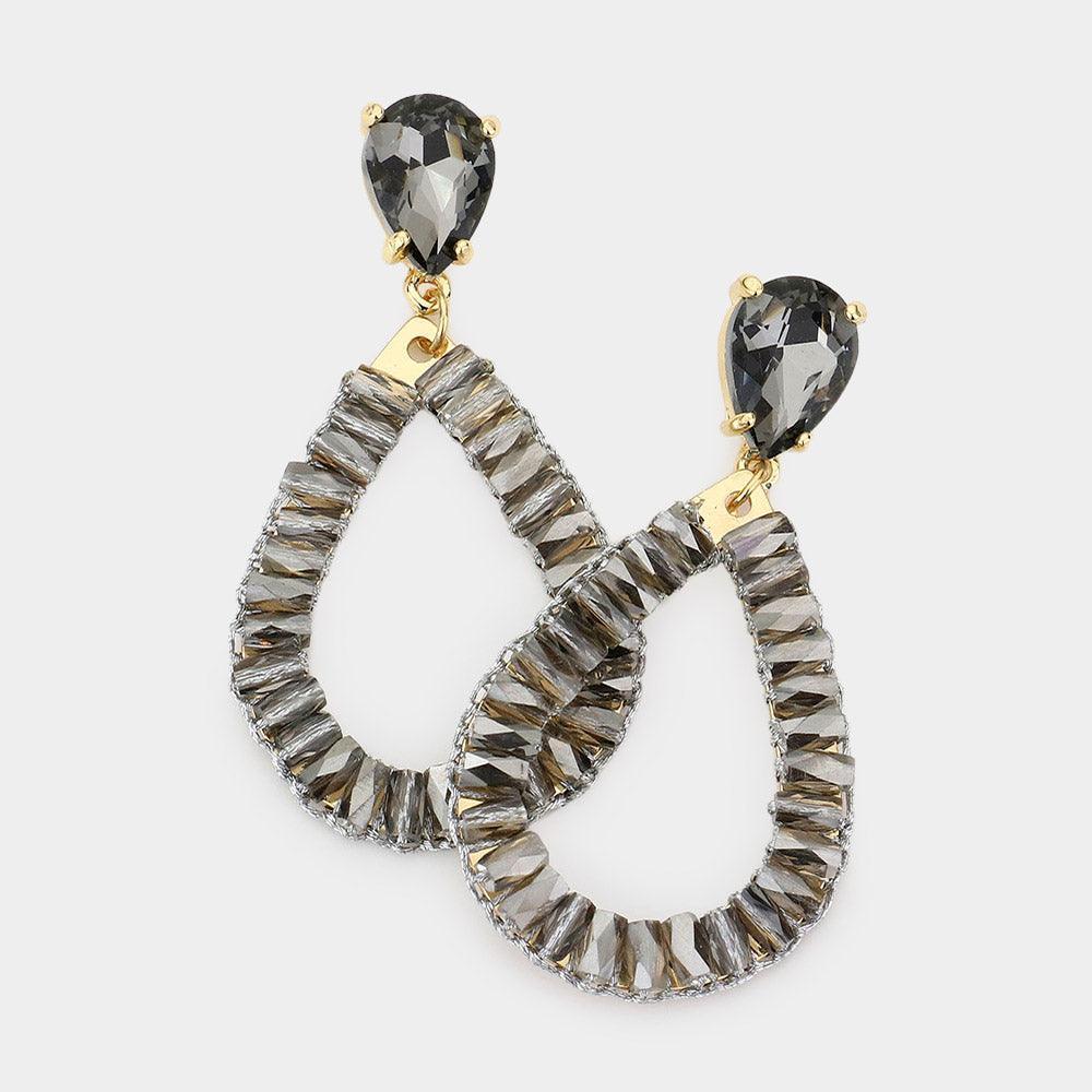 Rectangle Stone Cluster Open Teardrop Dangle Earrings - Jewelry Store by Erik Rayo