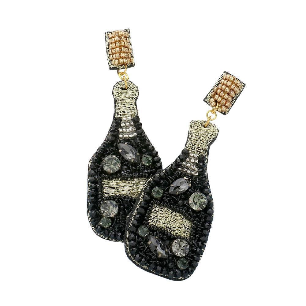Black Felt Back Stone Embellished Champagne Dangle Earrings - Jewelry Store by Erik Rayo