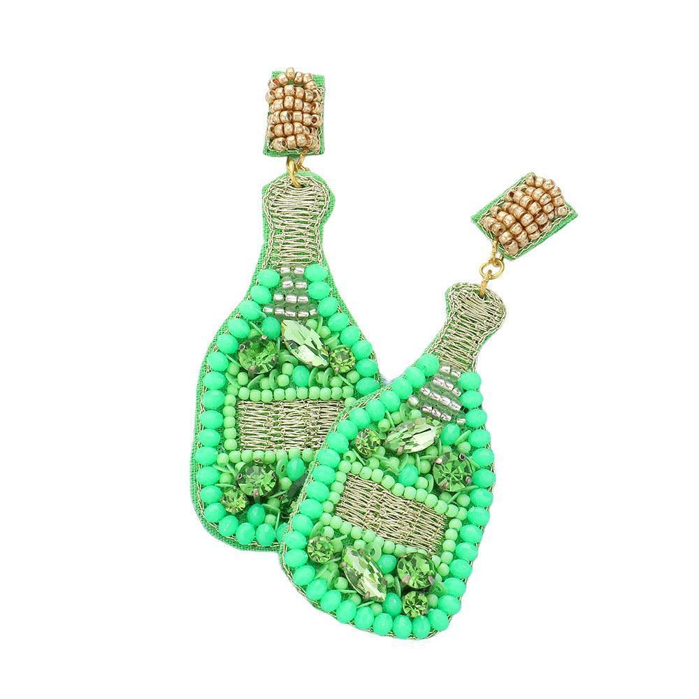 Green Felt Back Stone Embellished Champagne Dangle Earrings - Jewelry Store by Erik Rayo